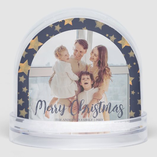 ブルー金ゴールドスターファミリー写真メリークリスマス (正面)