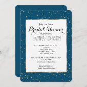 ブルー金ゴールドスターブライダルシャワー 招待状 (正面/裏面)