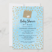 ブルー金ゴールドスターボーイベビーシャワーby mail 招待状 (正面)