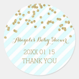 ブルー金ゴールドストライプベビーシャワーお気に入りステッカー ラウンドシール