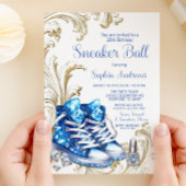 ブルー金ゴールドスニーカーボール誕生日パーティーへの招待 招待状