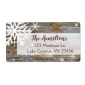 ブルー金ゴールドスノーフレークと木のクリスマスまたは休日 ラベル (正面)