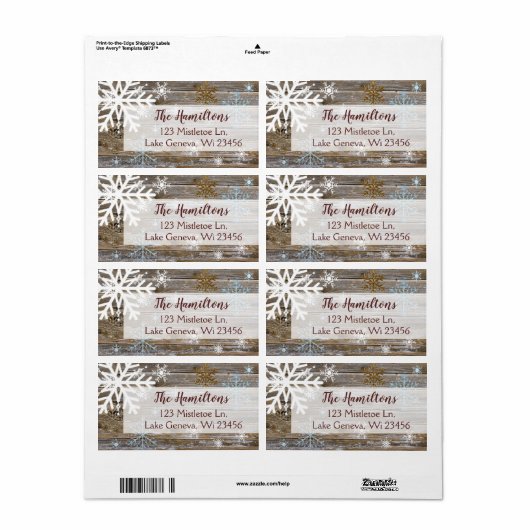 ブルー金ゴールドスノーフレークと木のクリスマスまたは休日 ラベル (フルシート)