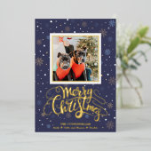ブルー金ゴールドスノーフレークスメリークリスマス 箔シーズンカード (立ち正面)