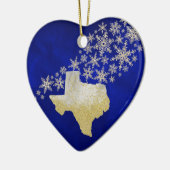 ブルー金ゴールドスノーフレークテキサス州ハート セラミックオーナメント (左)