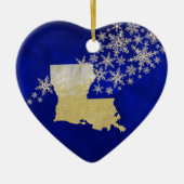 ブルー金ゴールドスノーフレークルイジアナハート セラミックオーナメント (正面)