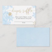 ブルー金ゴールドスノーフレーク男の子のシャワーおむつラッフル エンクロージャーカード (正面/裏面)
