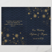 ブルー金ゴールドスノーフレーク結婚式のプログラムを折り畳んだ (正面)