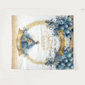 ブルー金ゴールドスパークルスウィート16水彩パーティーバナー タペストリー (正面(横))