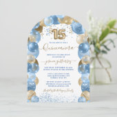 ブルー金ゴールドスパークルフォトキンセアニラバルーン 招待状 (スタンド正面)