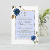 ブルー金ゴールドスペインのフローラ1歳の誕生日とバプテスマ 招待状 (スタンド正面)