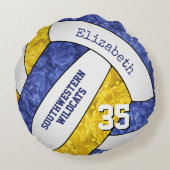 ブルー金ゴールドスポーツ記念ギフトガールバレーボール ラウンドクッション (裏面)