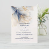 ブルー金ゴールドスモークウォーター結婚カラー花 招待状 (スタンド正面)