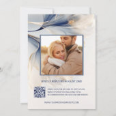 ブルー金ゴールドスモークウォーター結婚カラー花 招待状 (裏面)