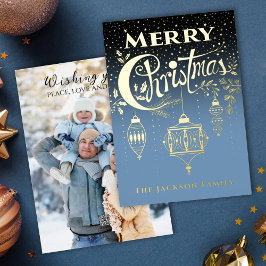 ブルー金ゴールドタイポグラフィフォイル招待状 箔招待状