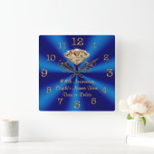 ブルー金ゴールドダイヤモンドパーソナライズされたアニバーサリーギフト スクエア壁時計 (ホーム)