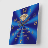 ブルー金ゴールドダイヤモンドパーソナライズされたアニバーサリーギフト スクエア壁時計 (傾斜)