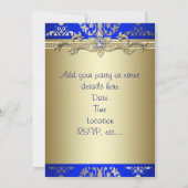 ブルー金ゴールドダマスク王室のブルーパーティー発表 招待状 (裏面)