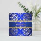 ブルー金ゴールドダマスク王室のブルーパーティー 招待状 (スタンド正面)