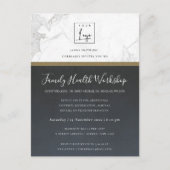 ブルー金ゴールドダリアフローラワークショップトークイベント招待状 ポストカード (正面)