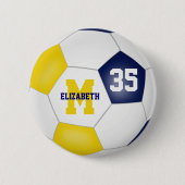 ブルー金ゴールドチームが女の子をサッカーパーソナライズされたする 缶バッジ (正面)