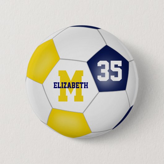 ブルー金ゴールドチームが女の子をサッカーパーソナライズされたする 缶バッジ (正面)