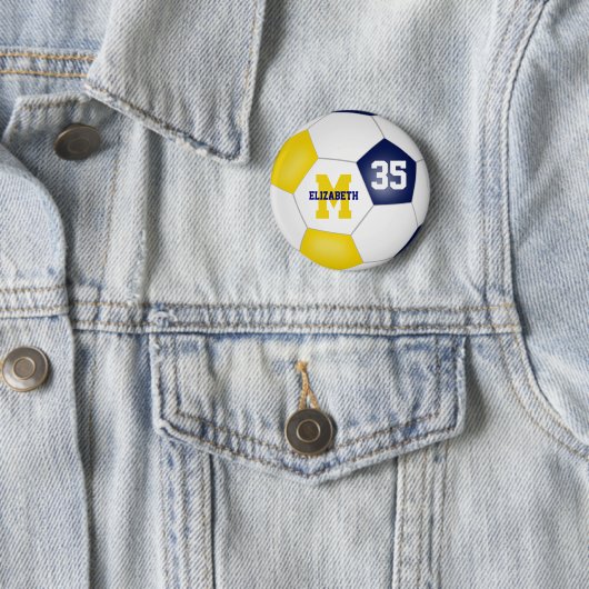 ブルー金ゴールドチームが女の子をサッカーパーソナライズされたする 缶バッジ (インサイチュ)