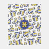 ブルー金ゴールドチームカラーガーリーバレーボール フリースブランケット (正面)