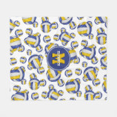 ブルー金ゴールドチームカラーガーリーバレーボール フリースブランケット (正面(横))