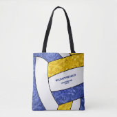 ブルー金ゴールドチームカラーガールバレーボールコーチ トートバッグ (正面)