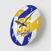 ブルー金ゴールドチームカラーパーソナライズされたバレーボール ラウンド壁時計 (傾斜)