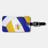 ブルー金ゴールドチームカラーモノグラムのバレーボール ラゲッジタグ (正面横)