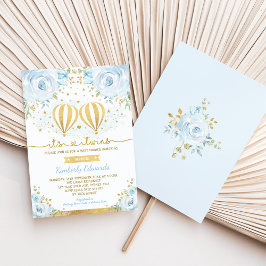 ブルー金ゴールドツインボーイズ熱い空気バルーンベビーシャワー 招待状