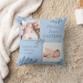 ブルー金ゴールドツーフォトベビーガール誕生統計 クッション (ブランケット)