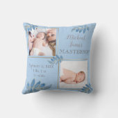 ブルー金ゴールドツーフォトベビーガール誕生統計 クッション (裏面)