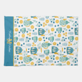 ブルー金ゴールドティータイムパターンモノグラム キッチンタオル (横)