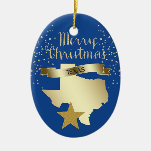 ブルー金ゴールドテキサス州スター セラミックオーナメント (正面)
