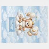 ブルー金ゴールドテディパーソナライズされたブランケット9歳 フリースブランケット (正面(横))