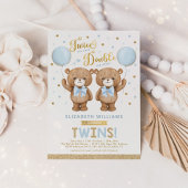 ブルー金ゴールドテディベアバルーンツインボーイズ赤ちゃんシャワー 招待状