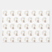 ブルー金ゴールドテディベアバルーンムーンスターズパーティー ラッピングペーパーシート (正面)