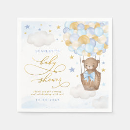 ブルー金ゴールドテディベアホットエアバルーン男の赤ちゃん スタンダードカクテルナプキン