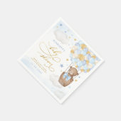 ブルー金ゴールドテディベアホットエアバルーン男の赤ちゃん スタンダードカクテルナプキン (角)