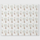 ブルー金ゴールドテディベア熱気球の雲の星 ラッピングペーパー (フラット)