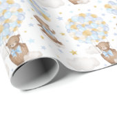 ブルー金ゴールドテディベア熱気球の雲の星 ラッピングペーパー (ロールコーナー)