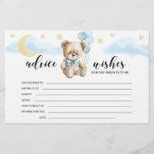ブルー金ゴールドテディベア赤ちゃんシャワーアドバイスウィッシュカード 便箋 (正面)