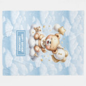 ブルー金ゴールドテディベアNumber 1誕生日 フリースブランケット (正面(横))