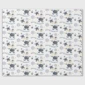 ブルー金ゴールドデニムファッションクリスマスサンタパターン ラッピングペーパー (フラット)