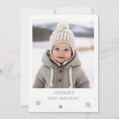 ブルー金ゴールドトゥインクルリトルスターフォト誕生日 招待状 (裏面)