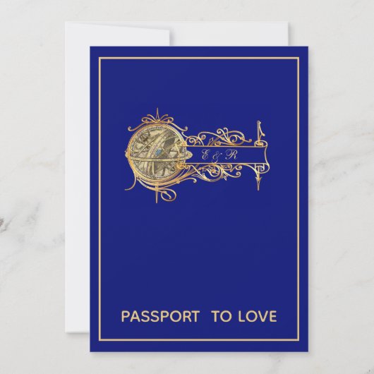 ブルー金ゴールドトラベル結婚のリハーサルディナー 招待状 (裏面)