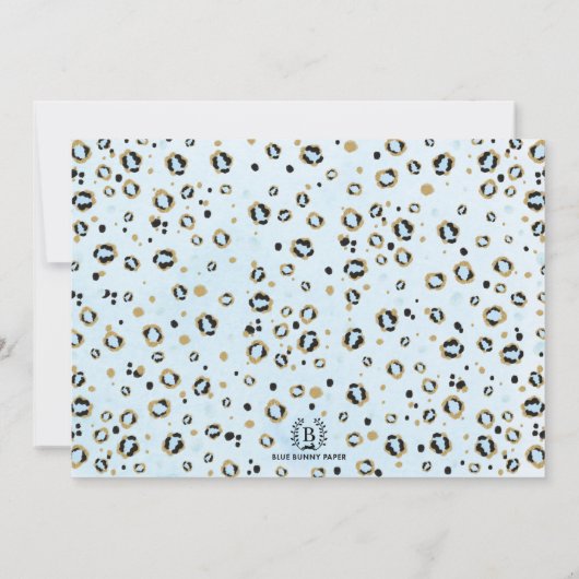 ブルー金ゴールドトロピカルサファリツーワイルドフォト誕生日 招待状 (裏面)